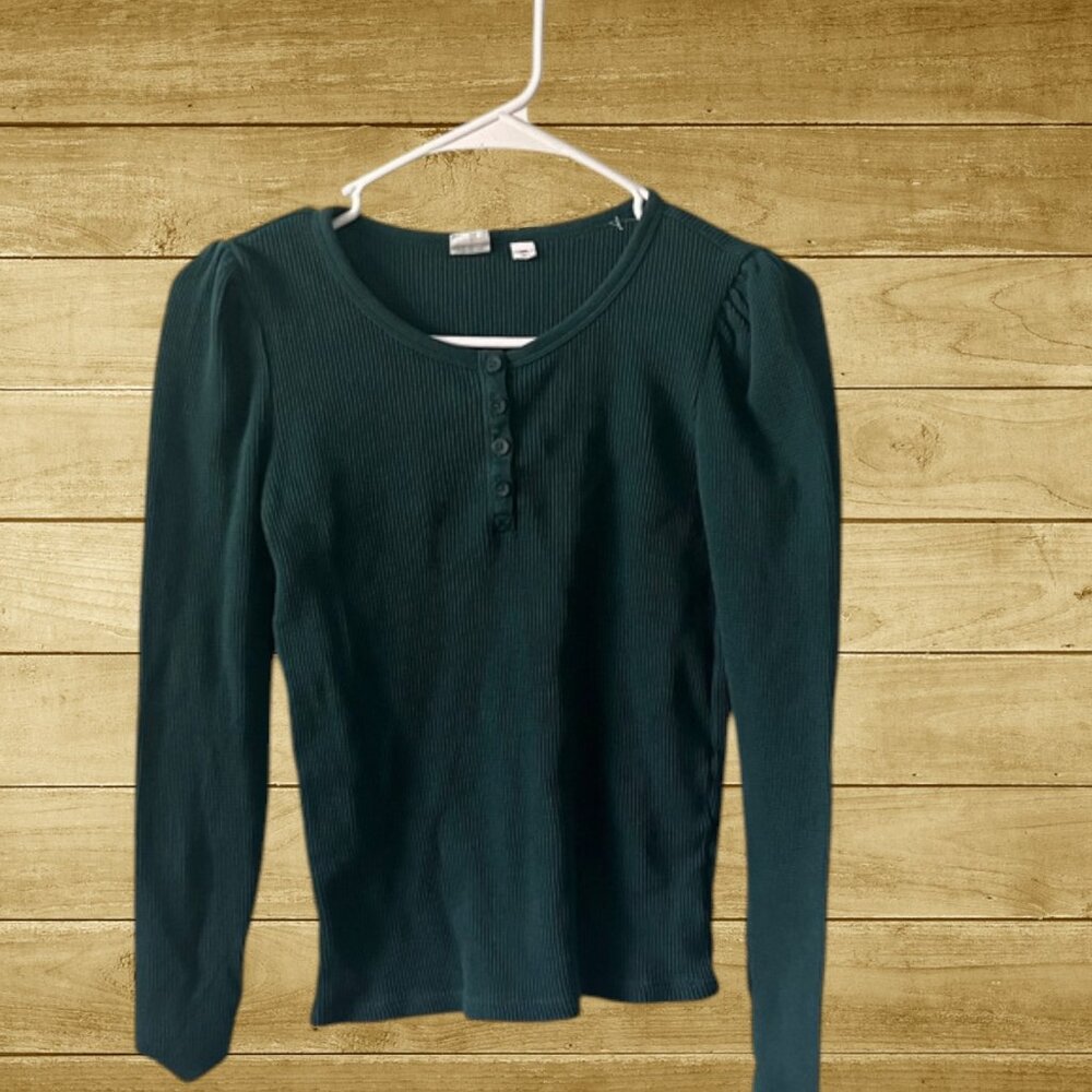 GAP Kids XXL Ribbed Long Sleeve Henley Top in Forest Green